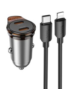 KFZ-Ladegerät Hoco 2 x USB-C QC PD 45W + USB-C-auf-Lightning-Kabel NZ16B Metallgrau