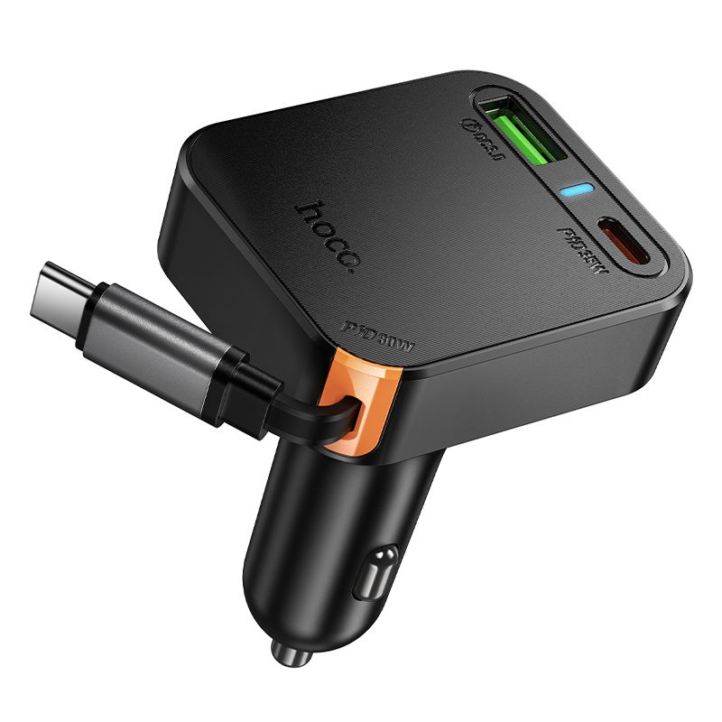 Auto-Ladegerät Hoco mit einziehbarem Kabel 2 x USB C + USB A QC PD 65W NZ18 schwarz – Bild 4