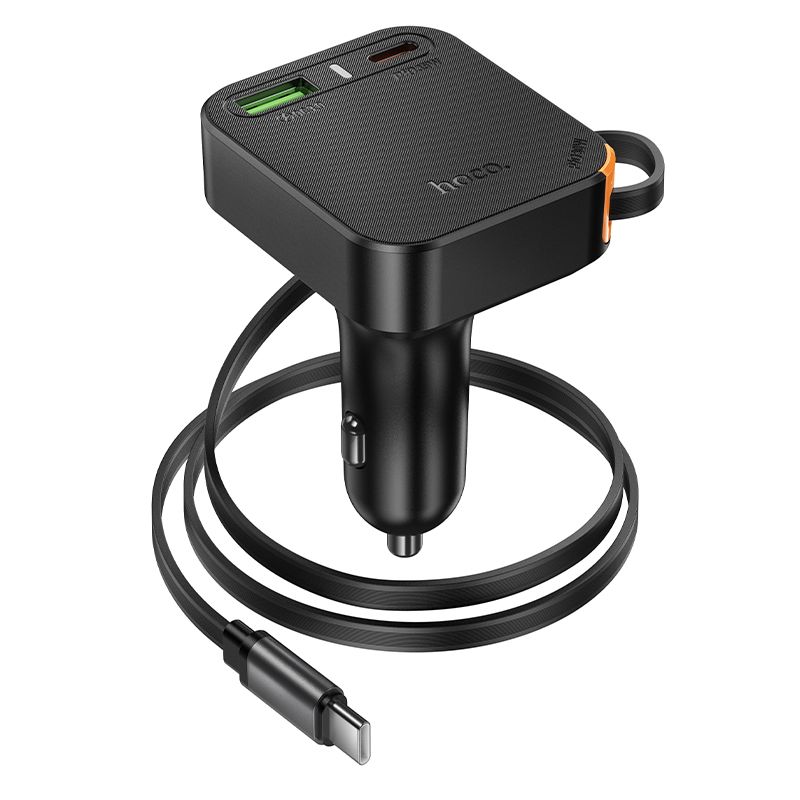 Auto-Ladegerät Hoco mit einziehbarem Kabel 2 x USB C + USB A QC PD 65W NZ18 schwarz – Bild 6