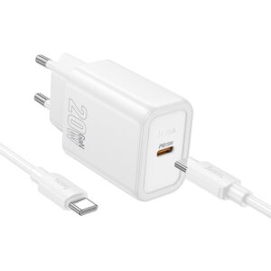 Hoco USB-C Schnellladegerät QC PD 20W + USB-C auf USB-C Kabel N60 Weiß