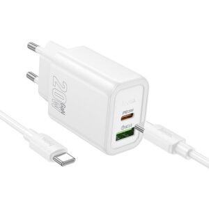 Handyladegerät Hoco USB A + USB C QC3.0 PD 3A 20W + Kabel USB C zu USB C N61 Weiß