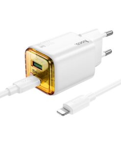 Hoco USB A + USB C QC3.0 PD 3A 20W Handy-Ladegerät mit USB-C-auf-Lightning-Kabel N52 Weiß