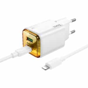 Hoco USB A + USB C QC3.0 PD 3A 20W Handy-Ladegerät mit USB-C-auf-Lightning-Kabel N52 Weiß