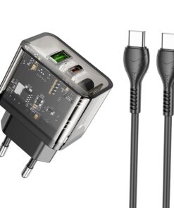 Hoco USB A + USB C Schnellladegerät QC3.0 PD 3A 20W + USB C zu USB C Kabel N34 transparent
