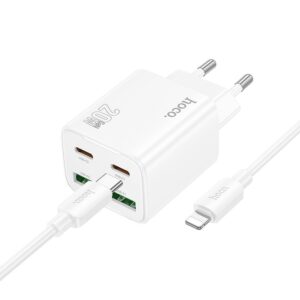 HOCO Netzladegerät 2 x Typ C + 2 x USB A + Typ C auf Lightning Kabel PD QC3.0 3A 20W N55 Weiß