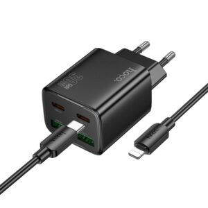 HOCO Netzladegerät 2 x Typ C + 2 x USB A + Typ C auf Lightning Kabel PD QC3.0 3A 30W N56 Schwarz