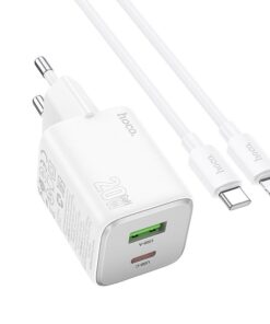 HOCO USB-A + Typ-C Netzladegerät mit Typ-C-zu-Lightning PD QC 3A 20W Kabel N41 Weiß