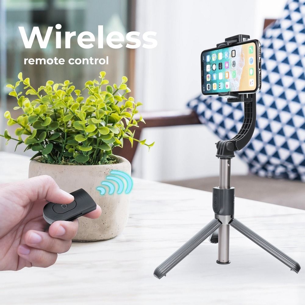 Universelle Halterung TRIPOD für Handy und Kamera (Selfie-Set) mit Bluetooth-Fernauslöser GIMBAL Stabilisator SSTR-L08 Schwarz – Bild 3
