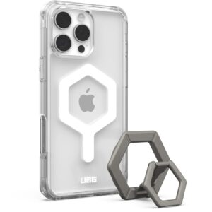 UAG Urban Armor Gear Hülle PLYO kompatibel mit MagSafe und magnetischem Ring-Ständer für iPhone 16 Pro Max, Eisweiß / Titan
