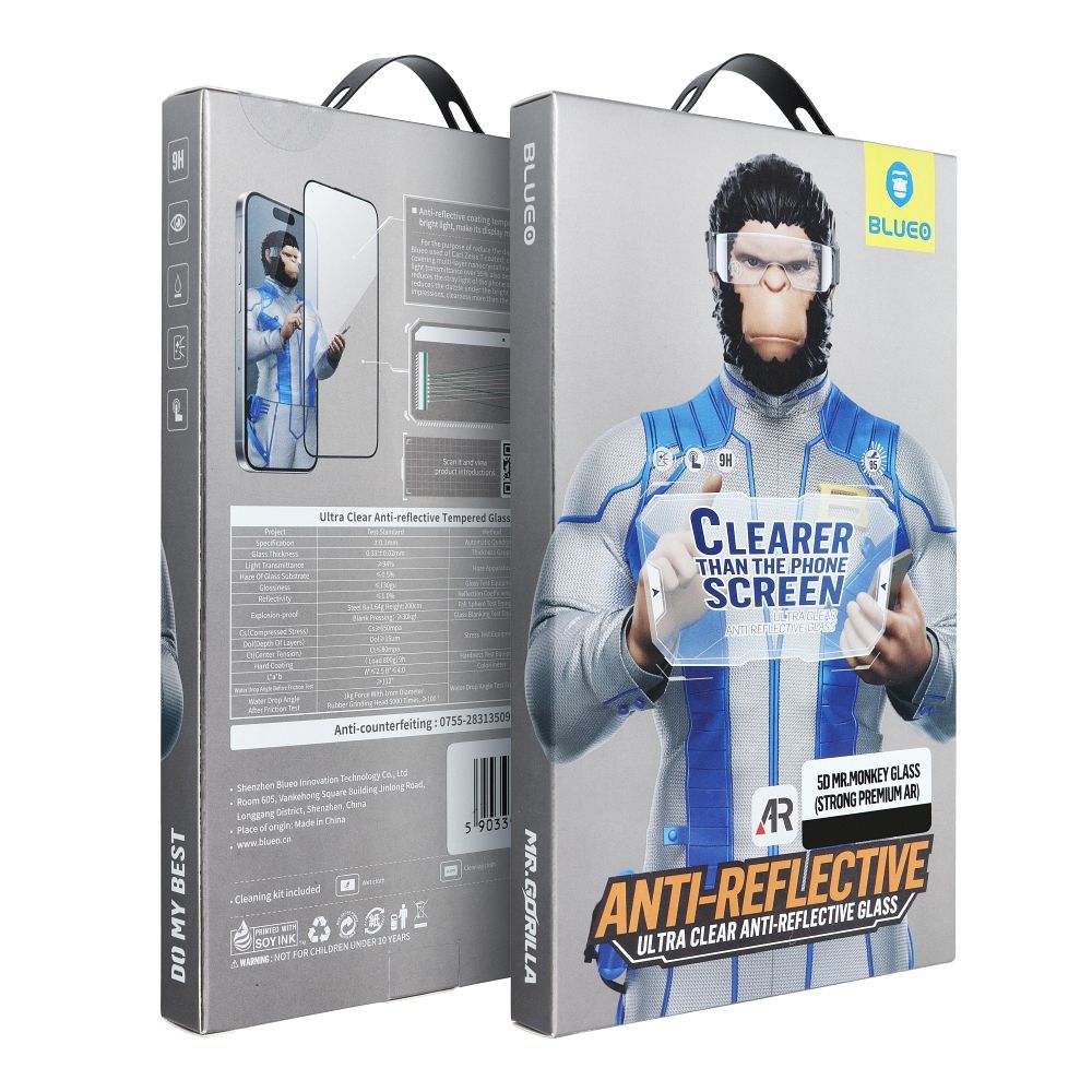 5D Mr. Monkey Glass – Apple iPhone 16 Pro Schwarz (Starkes Premium AR)