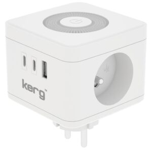 KERG Smart Steckwürfel mit 2 Steckdosen + USB-A + USB-C Ladegerät + LED-Lampe 16A/250V~ weiß