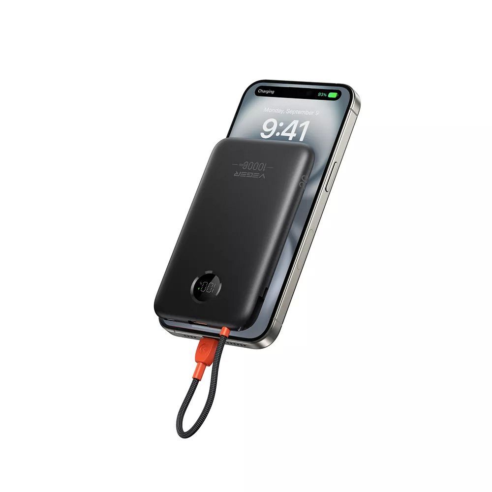 Powerbank 10.000 mAh mit integriertem USB-C-Kabel, QC 3.0, PD 2A, 22,5W, Modell K1C W1189, schwarz – Bild 3