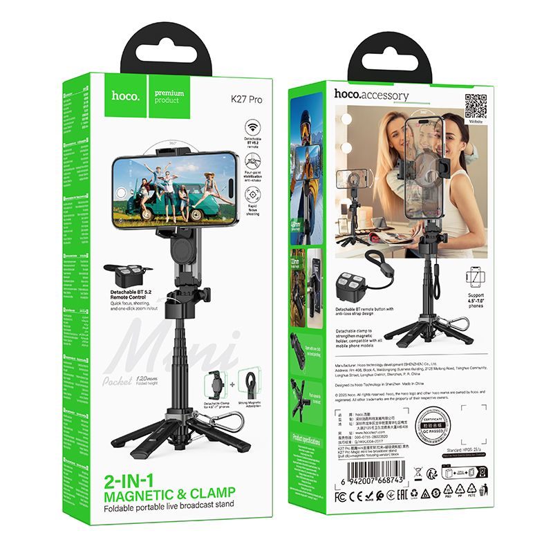 Live-Stativ Hoco mit magnetischer und universeller Halterung sowie Fernbedienung K27 PRO schwarz – Bild 11