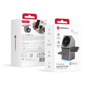 Kabelloses Ladegerät Forcell F-Energy 3in1 Rotation Cube Qi2 kompatibel mit MagSafe (F-06) Silber