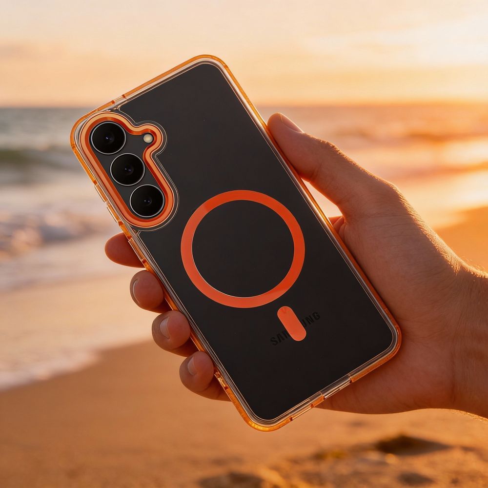 Hülle FRAME CLEAR HYBRID MAG COVER kompatibel mit MagSafe für SAMSUNG S25 FE in Hermes Orange – Bild 4