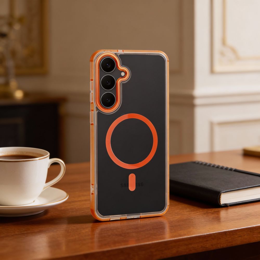 Hülle FRAME CLEAR HYBRID MAG COVER kompatibel mit MagSafe für SAMSUNG S25 FE in Hermes Orange – Bild 5