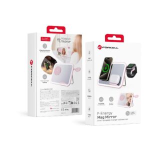 FORCELL F-ENERGY Mag Mirror 15W 3-in-1 kabelloses Ladegerät kompatibel mit MagSafe / Apple Watch / Samsung Watch / AirPods, rosa