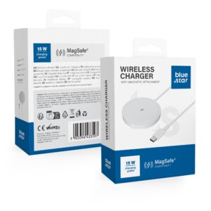 Kabelloses Ladegerät BLUE STAR Charging Pad 15 W, kompatibel mit MagSafe, weiß