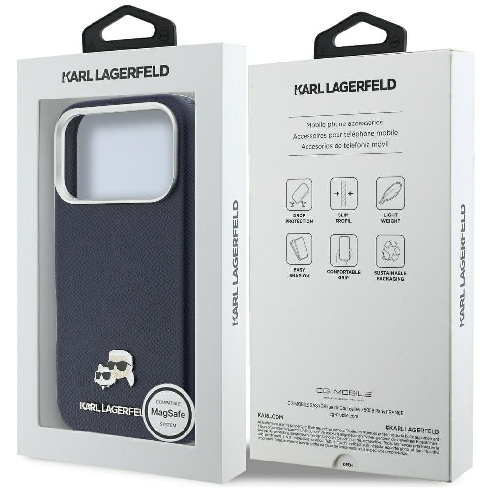KARL LAGERFELD Hülle für iPhone 17 Pro Max kompatibel mit MagSafe KLHMP17X6PFKCLB (PU FW mit K&C Head Pin) Blau – Bild 9