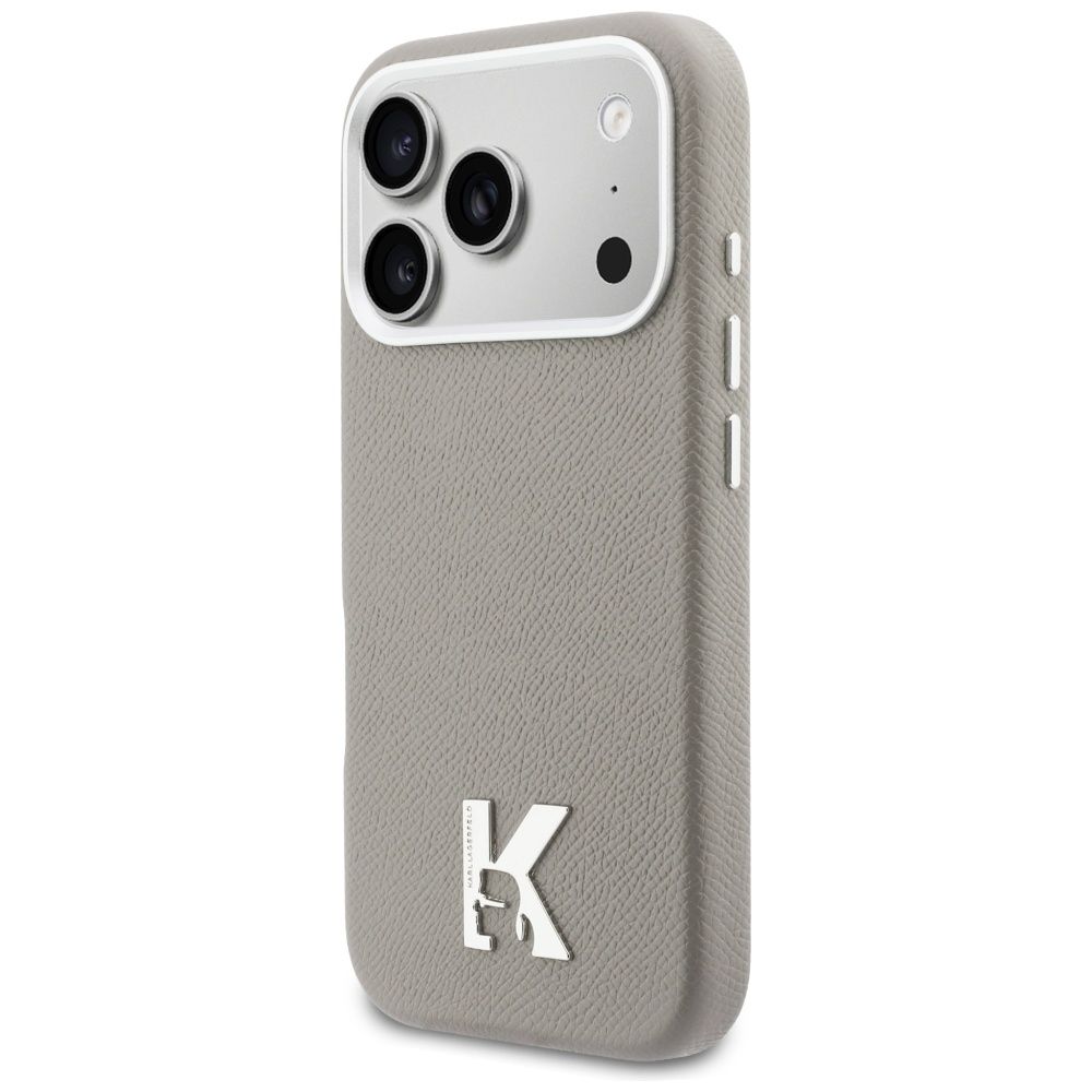 KARL LAGERFELD Hülle für iPhone 17 Pro kompatibel mit MagSafe KLHMP17L5PGFKHGG (PU FW mit K-Head Logo) Grau – Bild 3