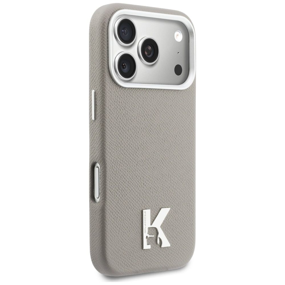 KARL LAGERFELD Hülle für iPhone 17 Pro kompatibel mit MagSafe KLHMP17L5PGFKHGG (PU FW mit K-Head Logo) Grau – Bild 5