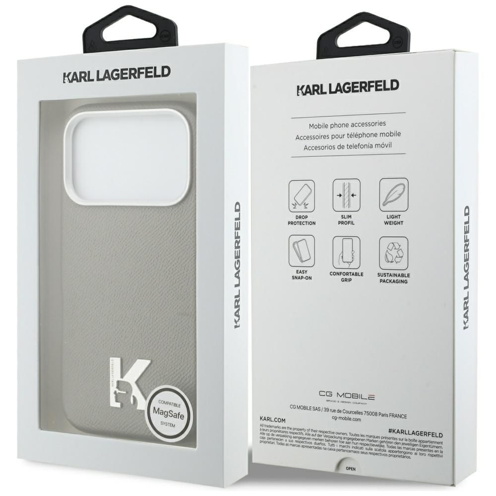 KARL LAGERFELD Hülle für iPhone 17 Pro kompatibel mit MagSafe KLHMP17L5PGFKHGG (PU FW mit K-Head Logo) Grau – Bild 9