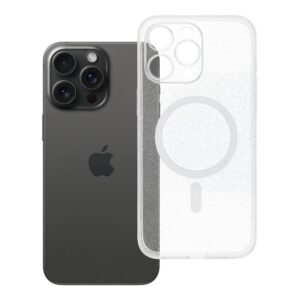 CLEAR MAG COVER Handyhülle mit Kameraschutz kompatibel mit MagSafe für iPhone 15 Pro Max, transparent mit Glitzereffekt