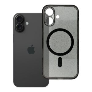CLEAR MAG COVER Handyhülle mit Kameraschutz, kompatibel mit MagSafe für iPhone 16, schwarz mit Glitzer