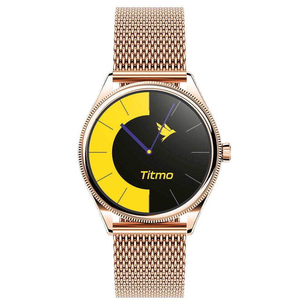 Smartwatch TITMO O-170 (AMOLED, Bluetooth-Anrufe, goldfarbenes Edelstahl-Mesh-Armband) gold – Bild 4