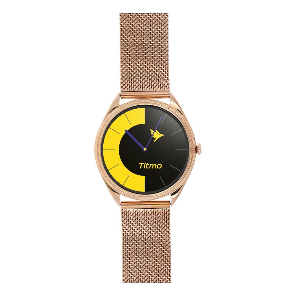 Smartwatch TITMO O-170 (AMOLED, Bluetooth-Anrufe, goldfarbenes Edelstahl-Mesh-Armband) gold – Bild 6