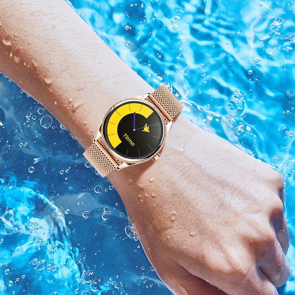 Smartwatch TITMO O-170 (AMOLED, Bluetooth-Anrufe, goldfarbenes Edelstahl-Mesh-Armband) gold – Bild 10