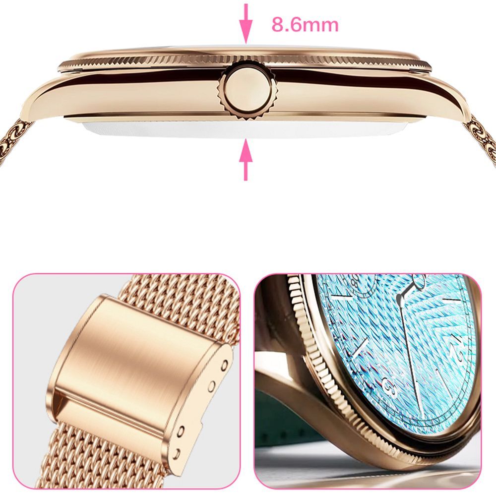 Smartwatch TITMO O-170 (AMOLED, Bluetooth-Anrufe, goldfarbenes Edelstahl-Mesh-Armband) gold – Bild 11