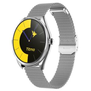 Smartwatch TITMO O-170 (AMOLED, Bluetooth-Anruf, Edelstahl-Silber-Mesh-Armband) Silber