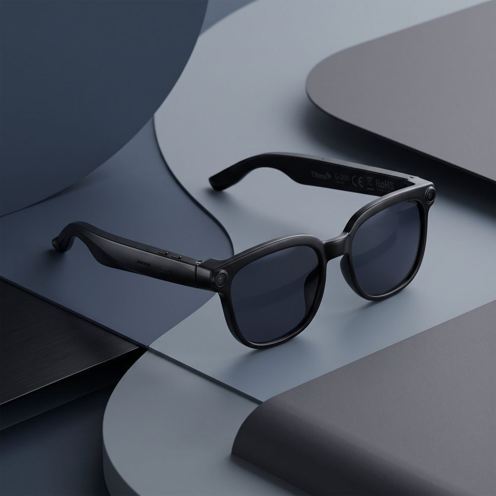 Intelligente AI-Brille mit Musik und Aufnahmefunktion, schwarze Gläser, TITMO G-200, schwarz – Bild 4