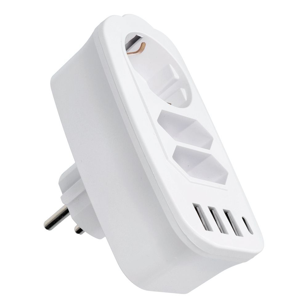 Steckdosenleiste mit 3 Steckdosen max. 16A, 3x USB-A und 1x USB-C Anschlüssen, Modell E06, weiß – Bild 3