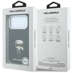 KARL LAGERFELD Hülle für iPhone 18 Pro / 17 Pro kompatibel mit MagSafe (Smooth Ikonik Sketch) Schwarz