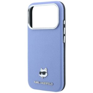 KARL LAGERFELD Hülle für iPhone 18 Pro / 17 Pro kompatibel mit MagSafe (geprägtes Choupette-Kopf-Metall) hellblau – Bild 2