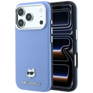 KARL LAGERFELD Hülle für iPhone 18 Pro / 17 Pro kompatibel mit MagSafe (geprägtes Choupette-Kopf-Metall) hellblau – Bild 5
