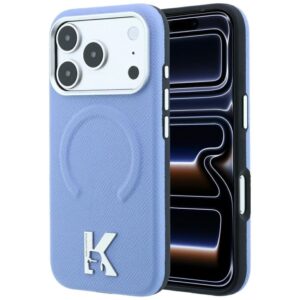 KARL LAGERFELD Hülle für iPhone 18 Pro/17 Pro kompatibel mit MagSafe (geprägter Ring & Kameo-Logo) hellblau