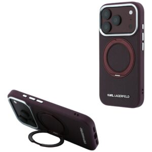 KARL LAGERFELD Hülle für iPhone 18 Pro/17 Pro kompatibel mit MagSafe (Ring Stand 360 Saffiano Classic Logo) in Burgunderrot