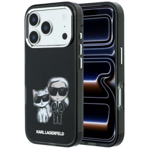 KARL LAGERFELD Hülle für iPhone 18 Pro Max / 17 Pro Max, kompatibel mit MagSafe (Glattes Karl- & Choupette-Design), schwarz