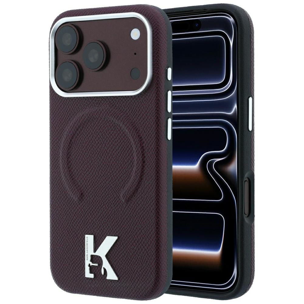 KARL LAGERFELD Hülle für iPhone 18 Pro Max/17 Pro Max kompatibel mit MagSafe (geprägter Ring & Kameo-Logo) Burgund
