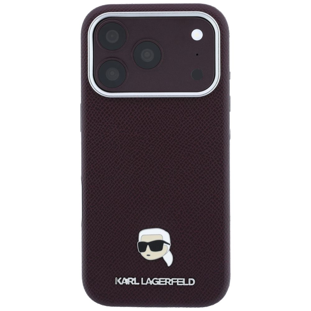 KARL LAGERFELD Hülle für iPhone 18 Pro / 17 Pro kompatibel mit MagSafe (genarbtes Karl Head Metal) Burgunderrot – Bild 3