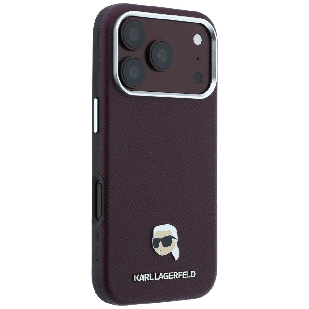 KARL LAGERFELD Hülle für iPhone 18 Pro / 17 Pro kompatibel mit MagSafe (genarbtes Karl Head Metal) Burgunderrot – Bild 4