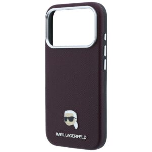 KARL LAGERFELD Hülle für iPhone 18 Pro / 17 Pro kompatibel mit MagSafe (genarbtes Karl Head Metal) Burgunderrot – Bild 6