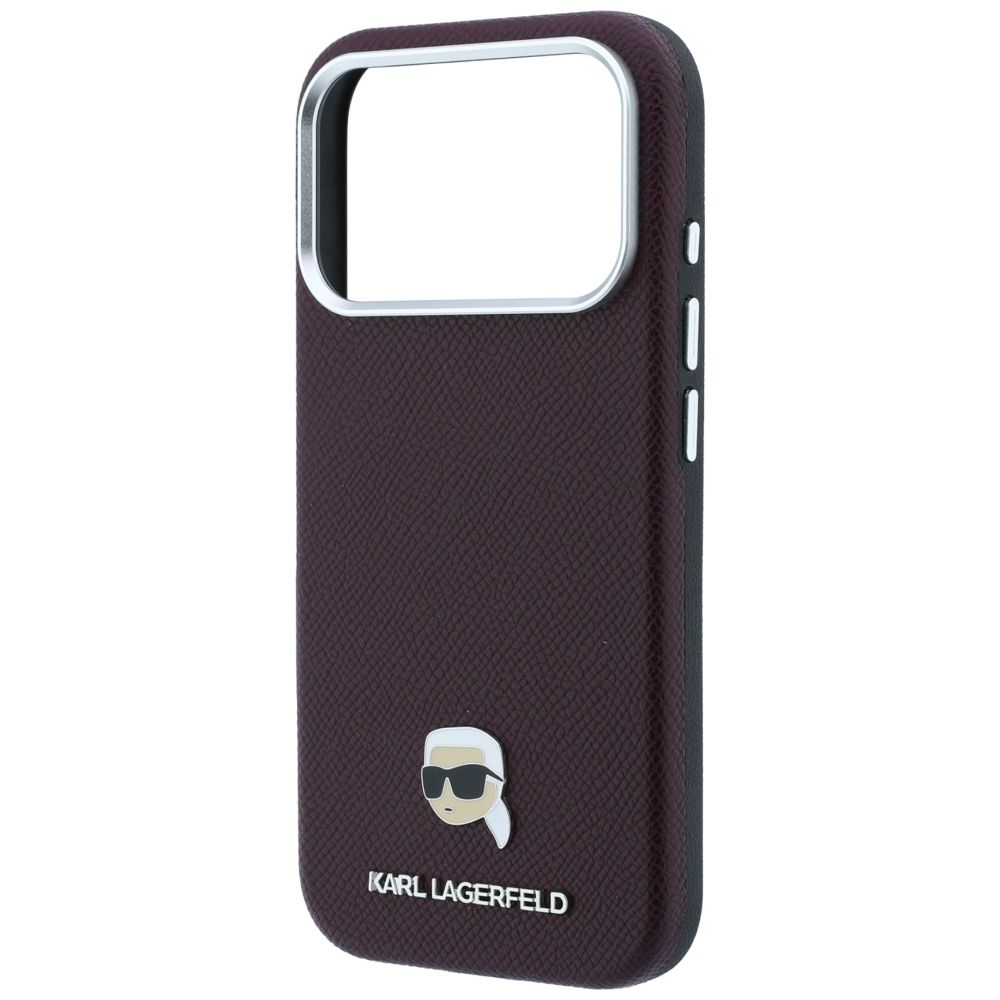 KARL LAGERFELD Hülle für iPhone 18 Pro / 17 Pro kompatibel mit MagSafe (genarbtes Karl Head Metal) Burgunderrot – Bild 6