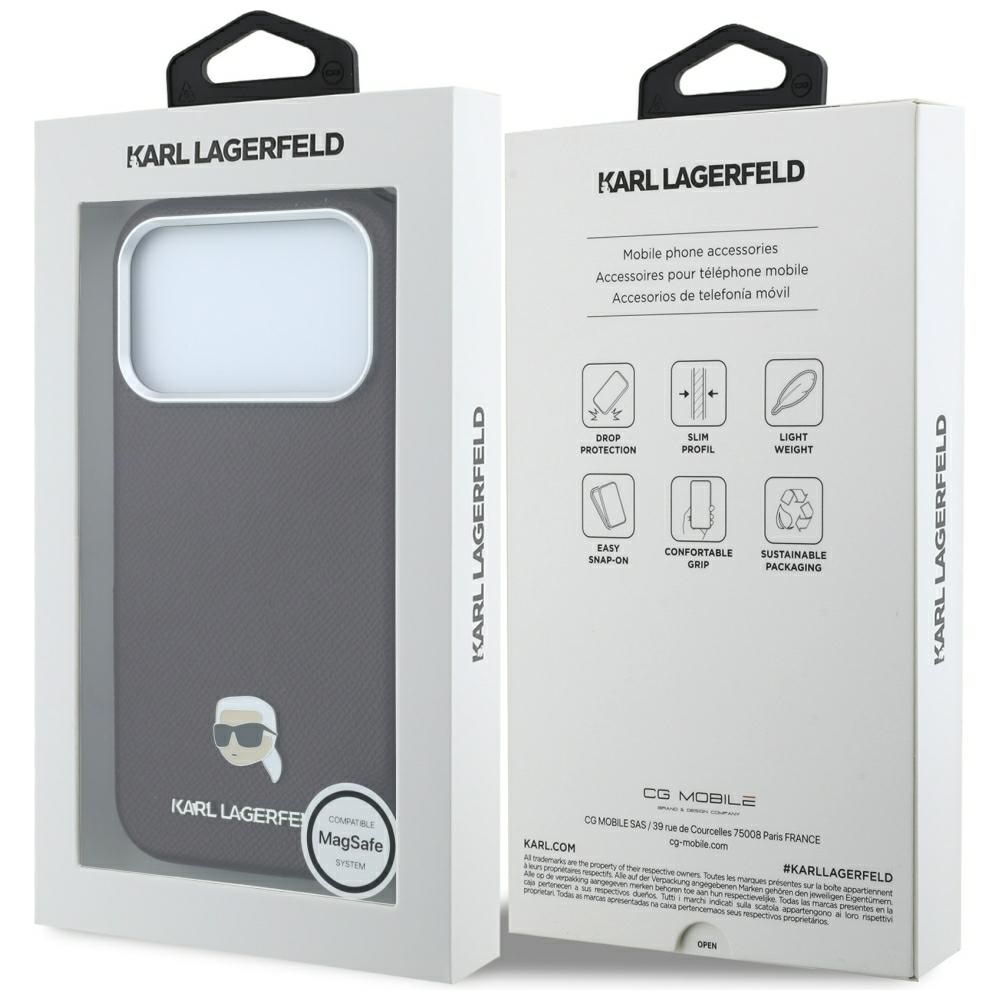 KARL LAGERFELD Hülle für iPhone 18 Pro / 17 Pro kompatibel mit MagSafe (genarbtes Karl Head Metal) Burgunderrot – Bild 8