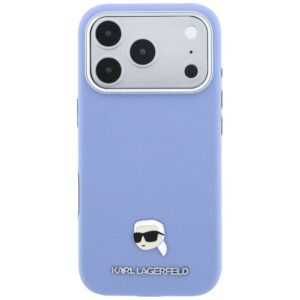 KARL LAGERFELD Hülle für iPhone 18 Pro Max / 17 Pro Max kompatibel mit MagSafe (Genarbtes Karl Head Metal) Hellblau – Bild 3