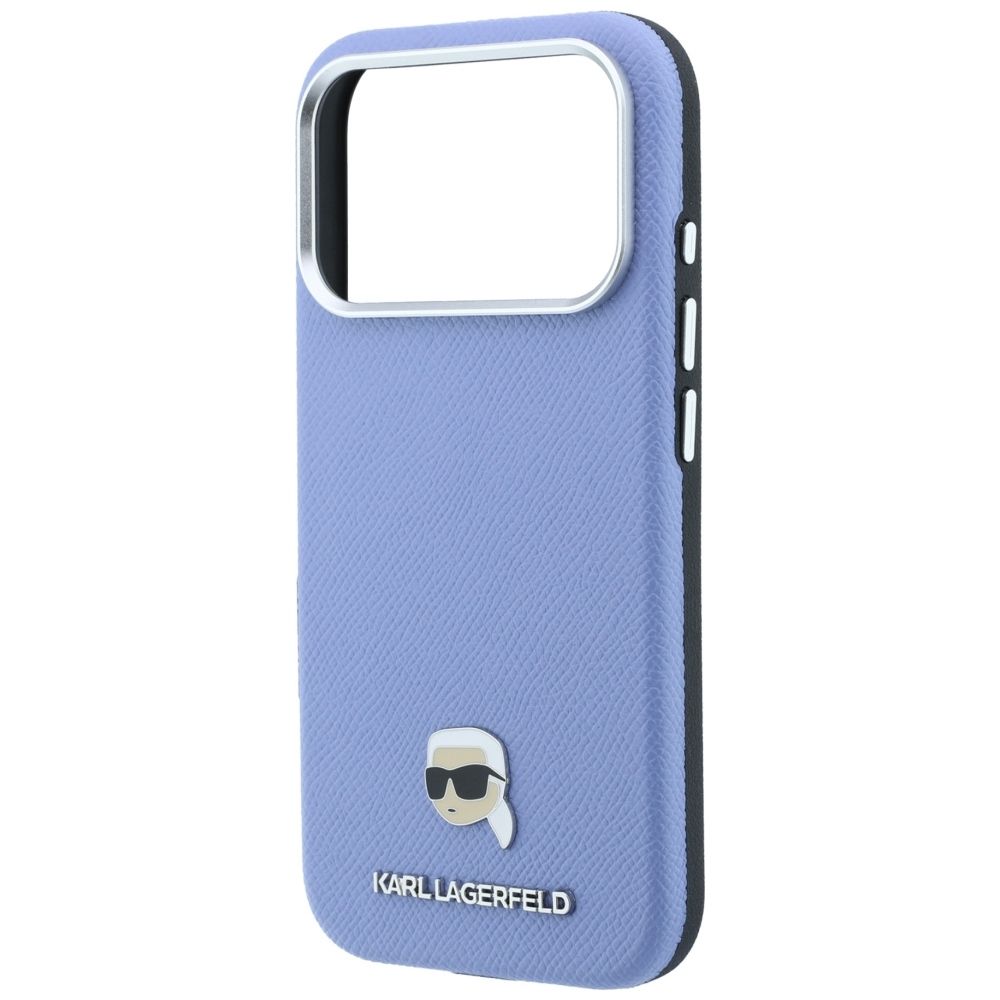 KARL LAGERFELD Hülle für iPhone 18 Pro Max / 17 Pro Max kompatibel mit MagSafe (Genarbtes Karl Head Metal) Hellblau – Bild 6