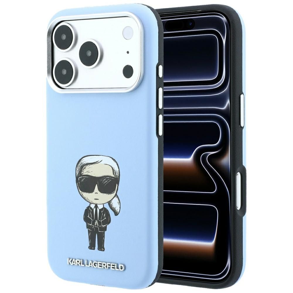 KARL LAGERFELD Hülle für iPhone 18 Pro Max / 17 Pro Max kompatibel mit MagSafe (Smooth Ikonik Sketch) Hellblau